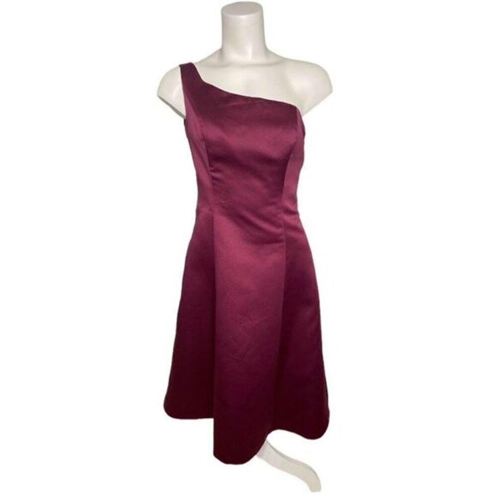 ALFRED ANGELO One Shoulder‎ Berry Purple Satin Bridesmaid Party Dress Sz 8 NEW